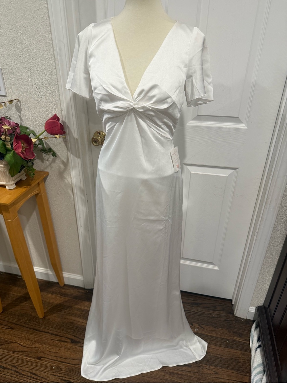 Bridal whimsical bohemian Show Me Your MuMu White Satin Twist-Front Maxi Dress